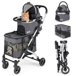 RYLEX 4-in-1 Double Pet Stroller with 2 Carriers-Black