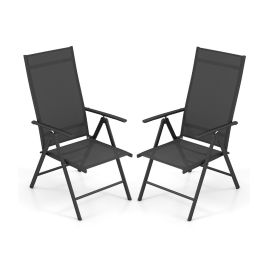 HEWTHORNE Patio Folding Dining Chairs Set of 2 with 7-Level Adjustable High Backrest-Black