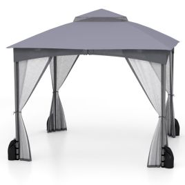 ALANLO Patio Gazebo with Netting Walls and 4 Sandbags for Yard Garden Lawn-Grey