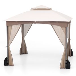 ALANLO Patio Gazebo with Netting Walls and 4 Sandbags for Yard Garden Lawn-Khaki