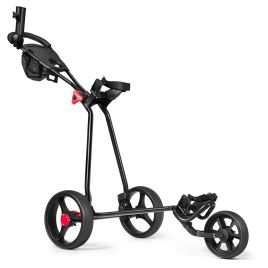 Golf - 3 Wheel Folding Golf Push Cart with Adjustable Handle and Foot Brake