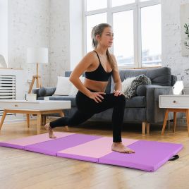 MORWICKE 240 x 116 x 5 cm Folding Soft Floor Mat with Carry Handles and Hook & Loop Fasteners-Pink & Purple