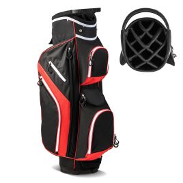 FYNOR 14-Way Golf Cart Bag with 9 Zippered Pockets and Cooler Bag-Red