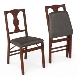 QYNOR Set of 2 Folding Dining Chairs with Padded Seat-Black