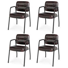 IVEN Set of 4 Waiting Room Chairs with Integrated Armrests No Wheels-Rustic Brown