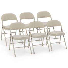 TYSI Set of 6 Folding Fabric Padded Chairs with Sponge Seat and Backrest-Beige