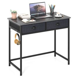 SIIN Space Saving Computer Desk with 2 Fabric Drawers-Grey