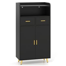 SIMOAN Storage Cabinet with 2 Drawers and 2 Doors-Black