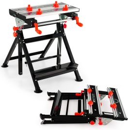 ALZEFI Folding Work Table Portable Workbench with Tiltable Platform-Red