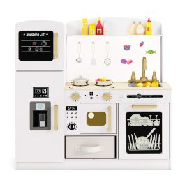 ARAN Kids Wooden Kitchen Playset Pretend Play with Chalkboard and Ice Maker-White