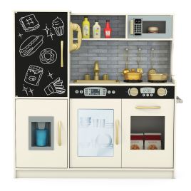 ANON Toddler Pretend Kitchen Playset with Accessories and Simulated Sounds-Beige