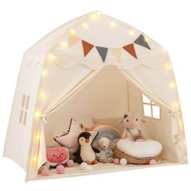 INARCO Kids Play Tent Bed Tent Extra Large with Lights for 3-12 Years Old-Beige