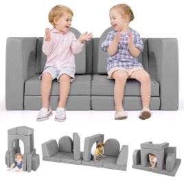 ONIN 8-Piece Modular Kids Play Couch with Machine-washable Covers-Grey