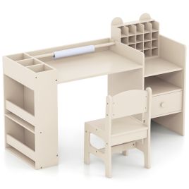 TIREX Kids Art Table and Chair Set with Removable Paper Roll Holder-Natural
