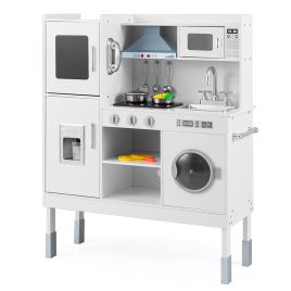 PAVOR Wooden Kitchen Toy Set with 16 Pieces Accessories and Real Sounds-White