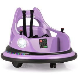 FISI 12V Kids Ride On Bumper Car with Dual Joysticks and 5 Light Effects-Purple
