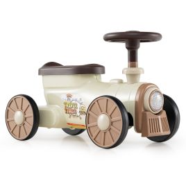 ORON Ride on Push Car Train with Sound Button and Storage Compartment-Beige
