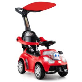 TACA 3-in-1 Push Car for Toddler Sliding Car with Seat Belt and Canopy-Red