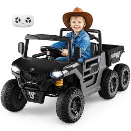QELIX 24V Ride on Dump Truck with Electric Dump Bed 4WD with Remote and Music-Black