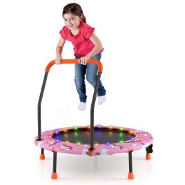Kids Trampoline - Mini Trampoline for Children with LED Lights and Safety Handle-Pink