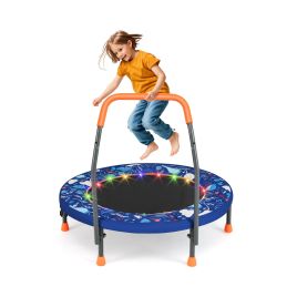ULNECA 90 cm Folding Mini Trampoline for Kids with Lights and Padded Safety Cover-Navy