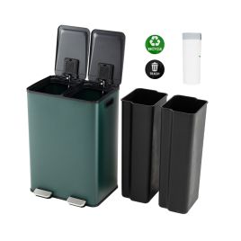 MAVON Trash Can with Deodorizer Compartments and Soft Close Lids-Dark Green