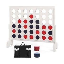 Outdoor Game - 4-in-a-row Game Set with 42 PCS Jumbo Rings and 600D Oxford Fabric Carrying Bag-White