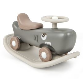 Kids Pedal Vehicle - Kids 3-in-1 Convertible Rocking Horse and Sliding Car for Indoor Outdoor Use-Grey