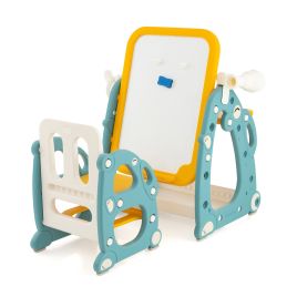4-in-1 Kids Drawing Table and Chair Set with Adjustable Whiteboard-Yellow and Blue