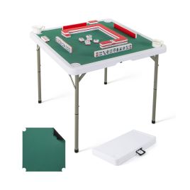 ULRILU Folding Mahjong Table with Cup Holders and Removable Game Mat-Green