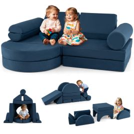 ZEIV Versatile Toddler Sectional Sofa Set for Nursery Playroom Bedroom Living Room-Dark Blue