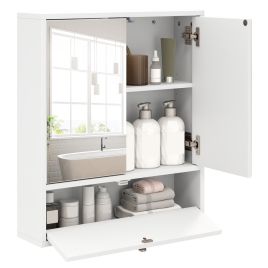 Wall-Mounted Bathroom Cabinet with Mirror and 3-Level Adjustable Shelf and Flip-Open Compartment-White