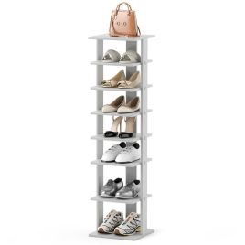 7-Shelf Wooden Vertical Shoe Rack Storage Organizer - Grey