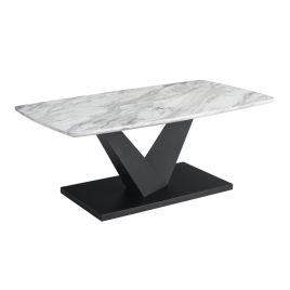 Modesto Oval Coffee Table Marble Effect Top, Black Metal Base - Contemporary Elegance
