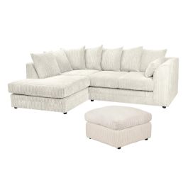 MONA Jumbo Cord 4 Seater L Shaped - Left Hand Facing Corner Sofa with Footstool - Cream