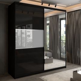 Sliding Wardrobe - MONCLER 2 Door Mirrored Wardrobe Black - 200cm