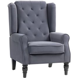 HERON Wingback Accent Chair Retro Upholstered Button Tufted Charcoal Grey