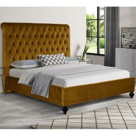 Fiona Plush Velvet Bed - Mustard in 5 Sizes