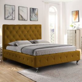 Barella Plush Velvet Bed - Mustard in 5 Sizes
