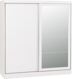 Sliding Wardrobe - NEWBIGGIN 2 Door Mirrored Wardrobe White 178.5cm