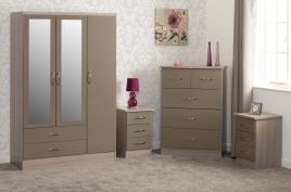 Wardrobe Set - NEWBIGGIN 3 Door Bedroom Set Oyster Gloss Light Oak Effect Veneer 116cm