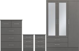 Wardrobe Set - NEWBIGGIN 3 Door Bedroom Set 3D Effect Grey 116cm