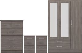 Wardrobe Set - NEWBIGGIN 3 Door Bedroom Set Black Wood Grain 116cm