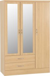 Wardrobe - NEWBIGGIN 3 Door Mirrored Wardrobe Sonoma Oak Effect 116cm