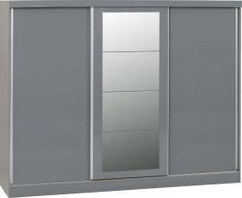 Sliding Wardrobe - NEWBIGGIN 3 Door Mirrored Wardrobe Grey 242.5cm
