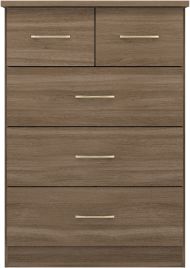 NEWBIGGIN IV Oak Finish Chest of Drawers - Medium-sized, 5 Drawers