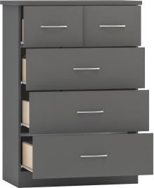 NEWBIGGIN III Grey Chest of Drawers - Medium-sized, 5 Drawers