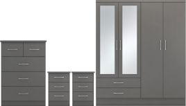Wardrobe Set - NEWBIGGIN 4 Door Bedroom Set 3D Effect Grey 154cm