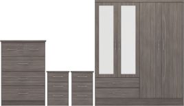 Wardrobe Set - NEWBIGGIN 4 Door Bedroom Set Black Wood Grain 154cm