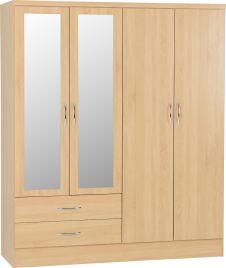 Wardrobe - NEWBIGGIN 4 Door Mirrored Wardrobe Sonoma Oak Effect 154cm